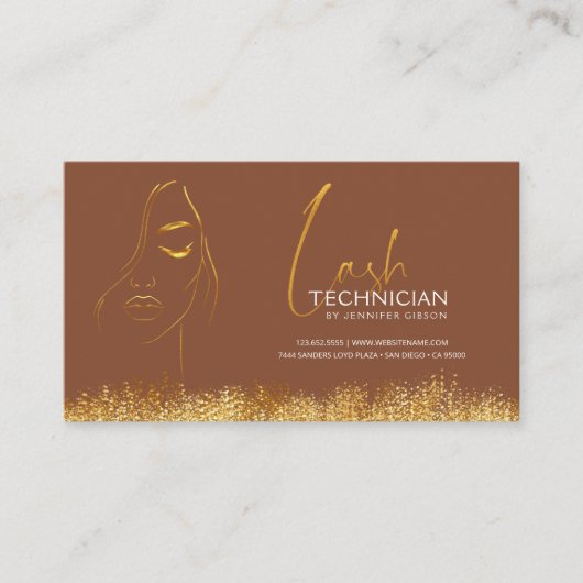 Glamorous Gold & Brown Lash Tech ロイヤリティカード (正面)