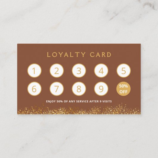 Glamorous Gold & Brown Lash Tech  ロイヤリティカード (裏面)