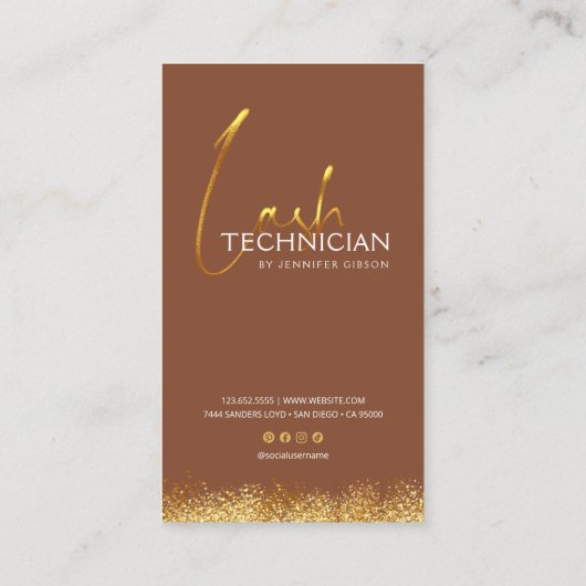 Glamorous Gold & Brown Lash Tech 予約カード (裏面)