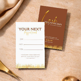 Glamorous Gold & Brown Lash Tech 予約カード