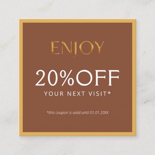 Glamorous Gold & Brown Lash Tech  割引カード (正面)