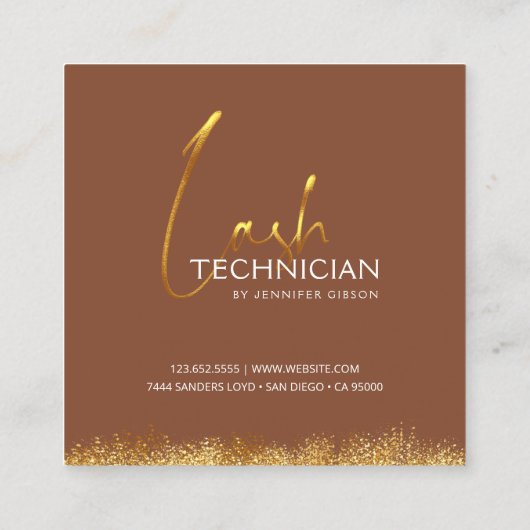 Glamorous Gold & Brown Lash Tech  割引カード (裏面)