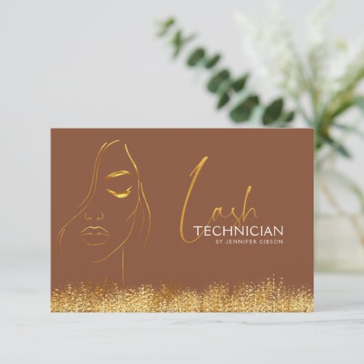 Glamorous Gold & Brown Lash Tech Gift Certificate (スタンド正面)