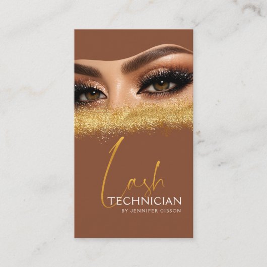 Glamorous Gold & Brown Lash Tech QR Code  名刺 (正面)