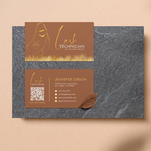 Glamorous Gold & Brown Lash Tech QR Code  名刺