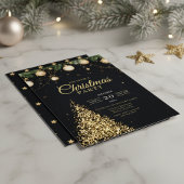 Glamorous Gold Christmas Tree Party Invite 招待状