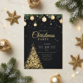 Glamorous Gold Christmas Tree Party Invite 招待状