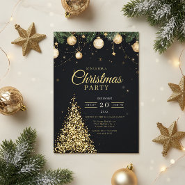 Glamorous Gold Christmas Tree Party Invite 招待状