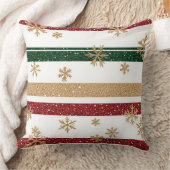 Glamorous Gold Snowflake Stripe クッション (ブランケット)