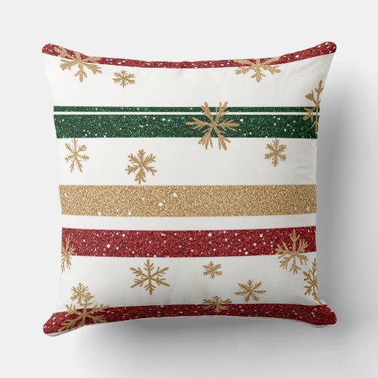 Glamorous Gold Snowflake Stripe クッション (裏面)