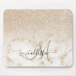 Glamorous Gold White Glitter Marble Gradient Ombre マウスパッド