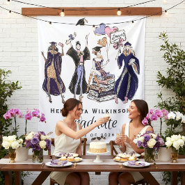 Glamorous Graduate Women Empowered Purple Gold タペストリー