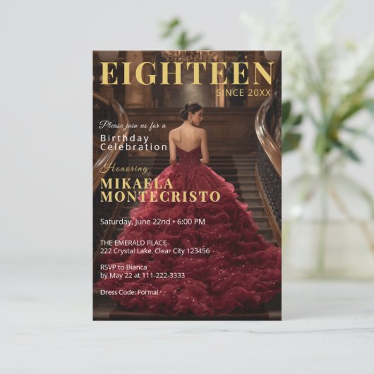 Glamorous Magazine Style 18th Birthday 招待状 (スタンド正面)