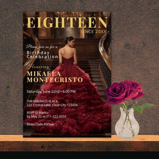 Glamorous Magazine Style 18th Birthday 招待状