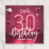 Glamorous Magenta Balloon 30th Birthday Thank You フェイバータグ (正面)