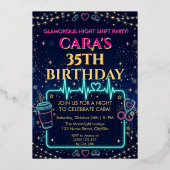 Glamorous Night Shift Nurse 35th Birthday 箔招待状 (正面)