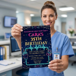 Glamorous Night Shift Nurse 35th Birthday 箔招待状