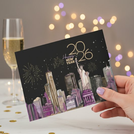 Glamorous NYC New Year Card 2026 | Black & Purple シーズンカード