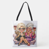 Glamorous Old Ladies With Red Wine トートバッグ (正面)