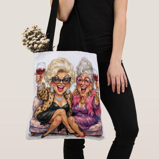 Glamorous Old Ladies With Red Wine トートバッグ (クローズアップ)