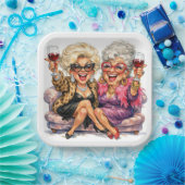 Glamorous Old Ladies With Red Wine ペーパープレート (パーティー)