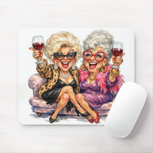 Glamorous Old Ladies With Wine マウスパッド (マウス)