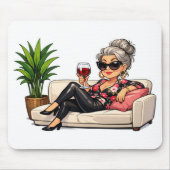 Glamorous Old Lady With Wine マウスパッド (正面)