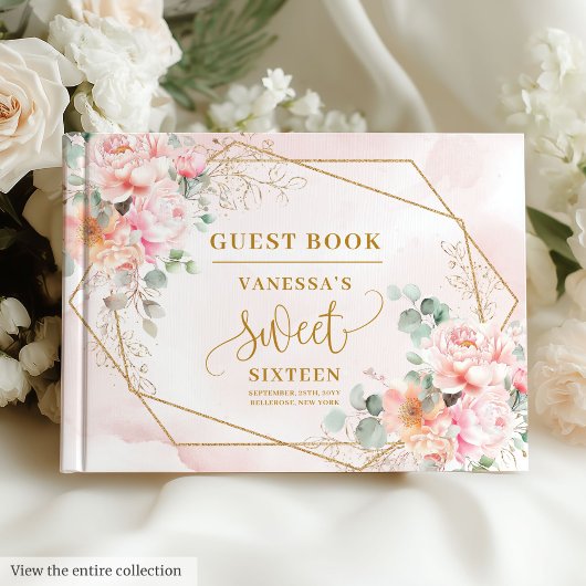 Glamorous Pastel Pink Gold Floral Sweet Sixteen   ゲストブック