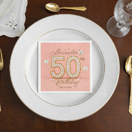 Glamorous Pearly Soft Pink and Gold 50th Birthday スタンダードカクテルナプキン