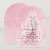 Glamorous Pink Glitter Mermaid Style Bride Dressed 招待状 (正面/裏面)