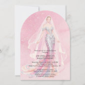 Glamorous Pink Glitter Mermaid Style Bride Dressed 招待状 (正面)