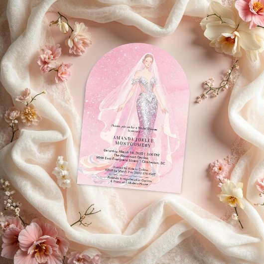 Glamorous Pink Glitter Mermaid Style Bride Dressed 招待状