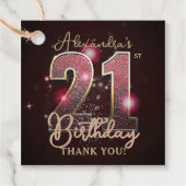 Glamorous Pink Gold Glitz 21st Birthday Thank You フェイバータグ (正面)