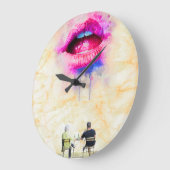  Glamorous Pink Lip Illustration ラージ壁時計 (傾斜)