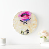  Glamorous Pink Lip Illustration ラージ壁時計 (ホーム)