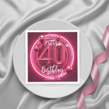 Glamorous Pink Magenta Neon Glow 40th Birthday