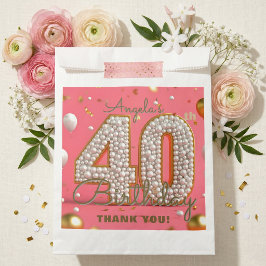 Glamorous Pink Pearl Gold 40th Birthday Thank You フェイバーバッグ