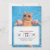    Glamorous Poolside Cat Floating In Style        招待状 (正面)