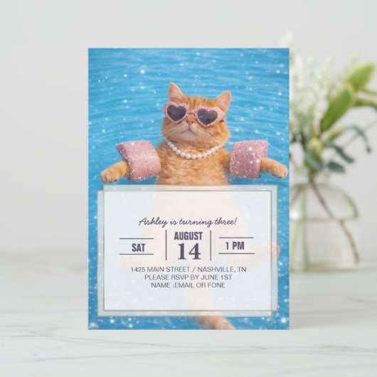    Glamorous Poolside Cat Floating In Style        招待状 (スタンド正面)