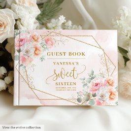 Glamorous Powder Pink Gold Flowers Sweet Sixteen ゲストブック