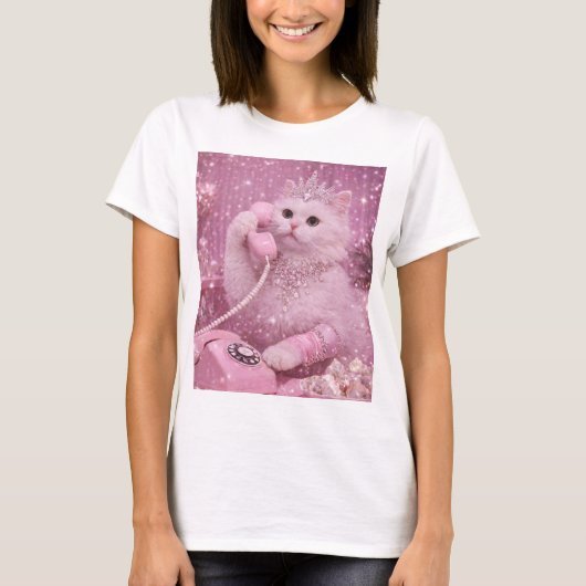 Glamorous Princess Cat Using Pink Telephone Tシャツ (正面)