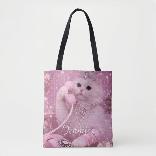 Glamorous Princess Cat Using Telephone             トートバッグ (正面)