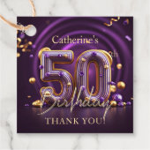 Glamorous Purple and Gold 50th Birthday Thank You フェイバータグ (正面)