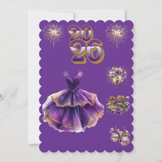 Glamorous Purple & Gold New Year 2026 Invitation 招待状 (正面)
