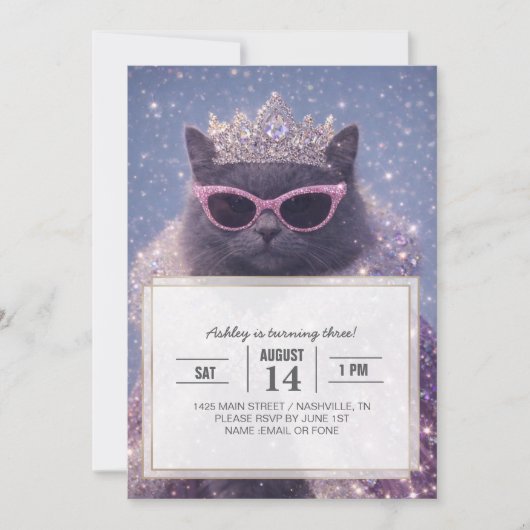 Glamorous Queen Cat Sparkling Fantasy Portrait 招待状 (正面)