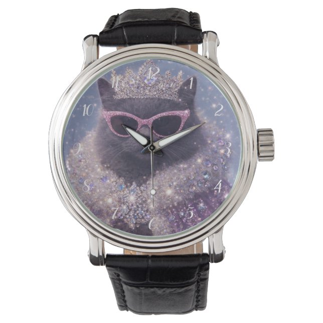 Glamorous Queen Cat Sparkling Fantasy Portrait     腕時計 (正面)