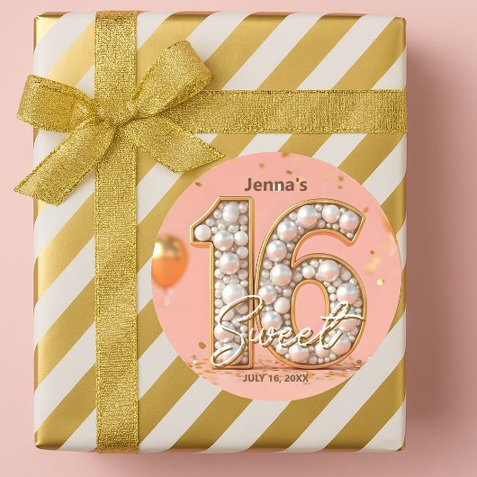 Glamorous Regal Pearl Blush Pink Gold Sweet 16 ラウンドシール