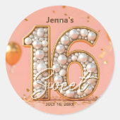 Glamorous Regal Pearl Blush Pink Gold Sweet 16 ラウンドシール (正面)