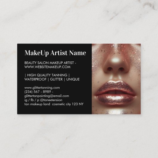 Glamorous Rose Gold Glitter Makeup Artist Photo 名刺 (裏面)