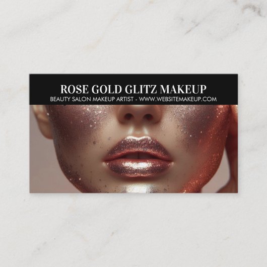 Glamorous Rose Gold Glitter Makeup Artist Photo 名刺 (正面)